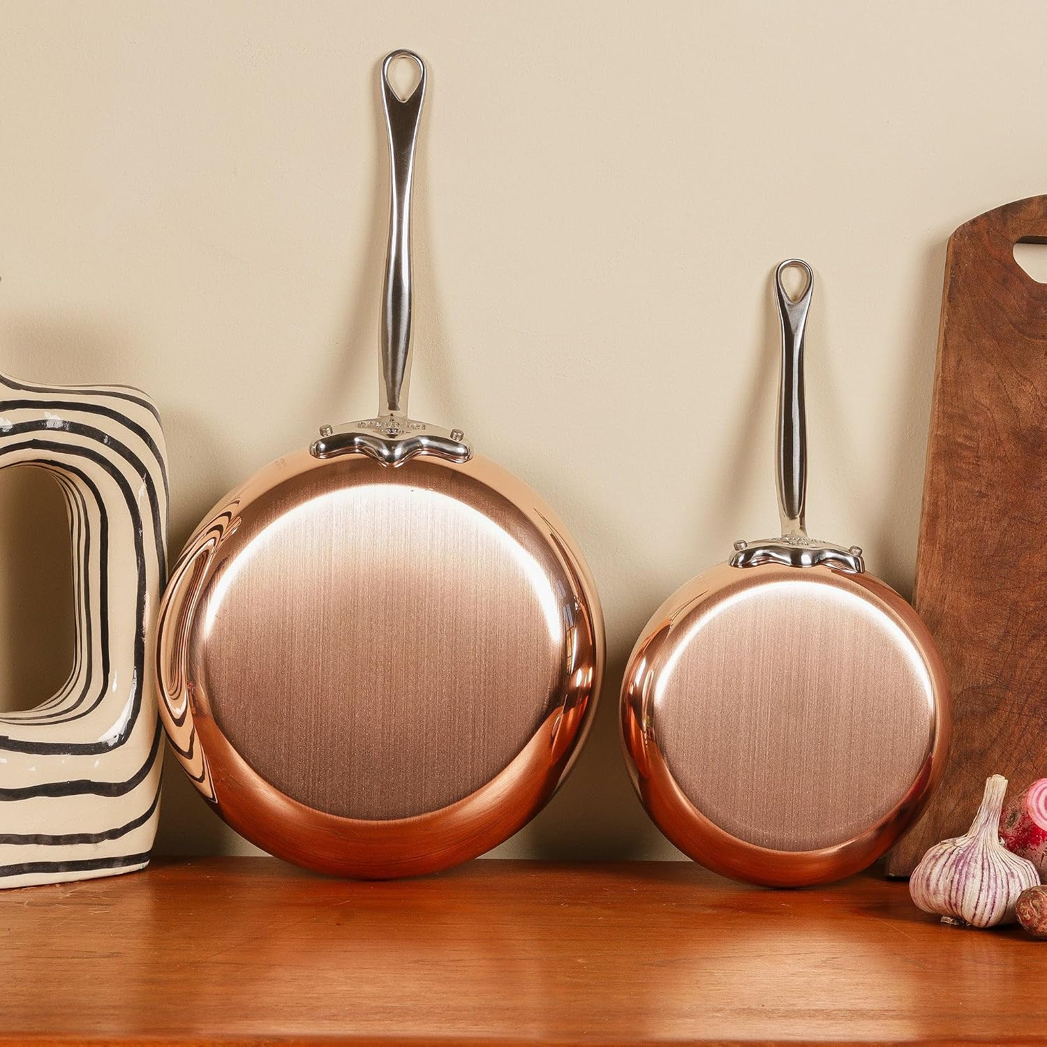 Mauviel M'150 S 1.5mm Polished Copper & Stainless Steel Oval Pan With Cast Stainless Steel Handles, 9.8-in, Made In France