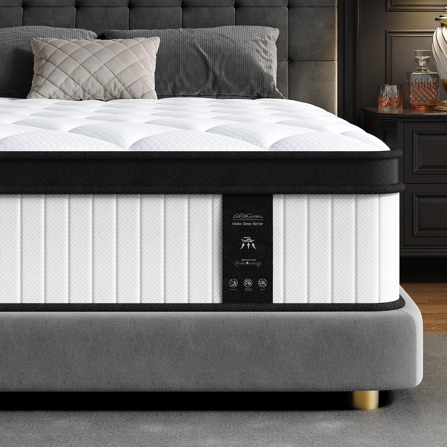 Queen Mattress, 12 Inch Mattress Queen Size in a Box with Memory Foam and Individual Pocket Springs for Motion Isolation, Pressure Relief, Medium Firm Feel, Cool&Comfortable Sleep, Breathable