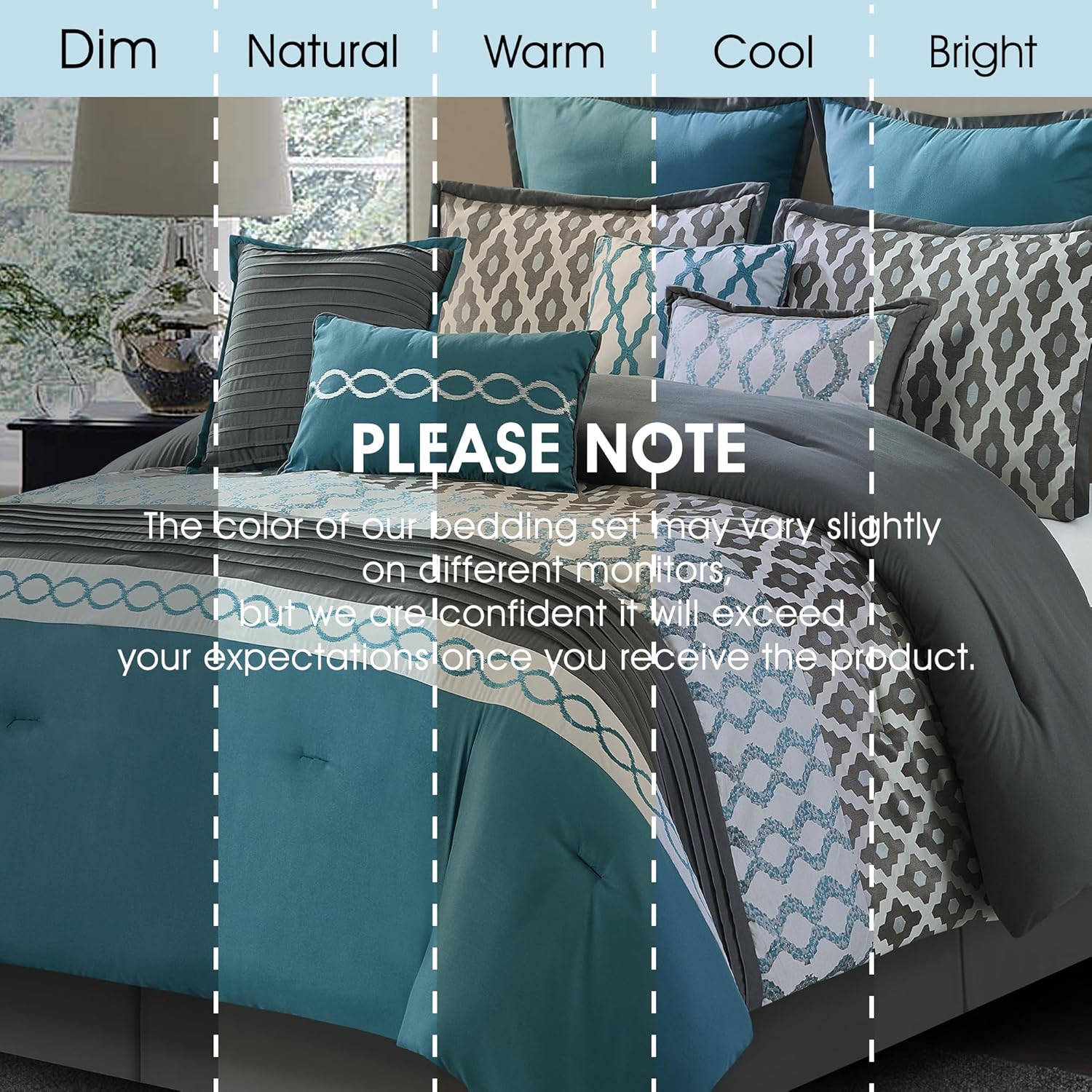 LANCO MODERN LIFESTYLE Oversized Comforter Set, Blue, 10 Piece Bed in a Bag for All Seasons, Luxury Extreme Comfort Bedding Sets with Bedskirt, Pillow Shams, Euro Shams and Decor Pillows