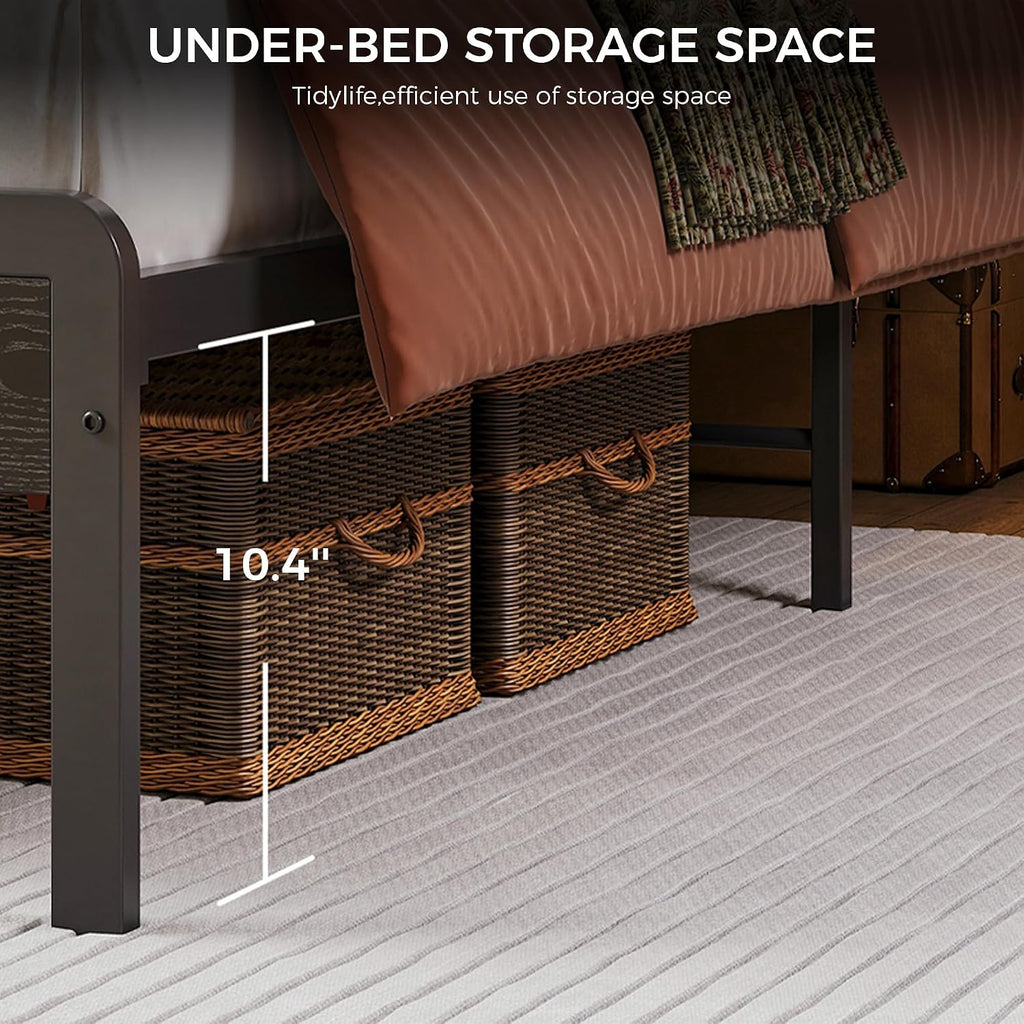 LIKIMIO Full Bed Frame with Headboard, Dark Wood Camas Full with Strong Supports, Sturdy, Noise-Free, No Box Spring Needed, Black