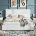 SHA CERLIN King Size Bed Frame, Velvet Upholstered Platform Bed, Vertical Channel Tufted Adjustable Headboard, Low Profile Bed Frame, No Box Spring Needed, Easy Assembly, White
