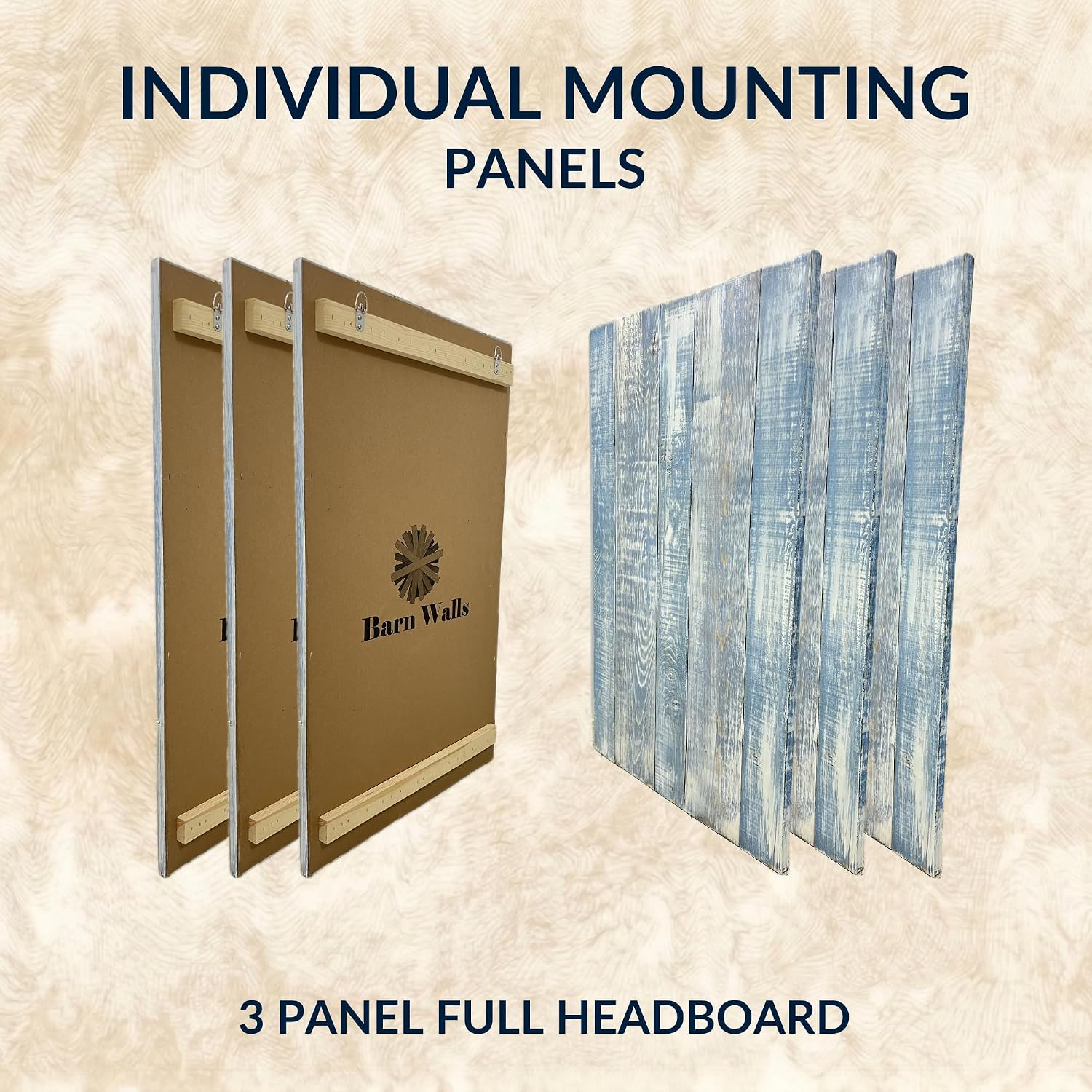 Barn Walls Full Wood Headboard - Blue Powderwash Farmhouse Design - Wall Mounted Floating Headboard for Full Bed - Handcrafted Solid Wood - Easy No-Drill Installation