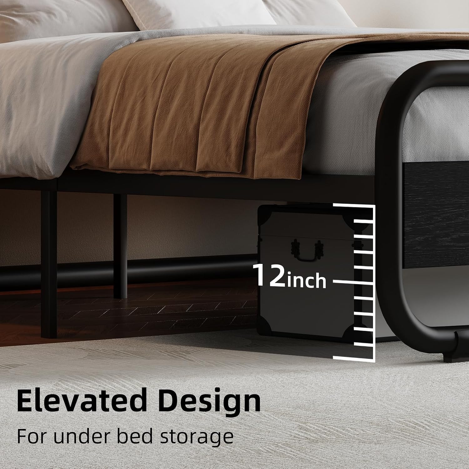 Catrimown Queen Bed Frame with LED Lights, Heavy Duty Metal Rustic Platform Bed Frame Queen Size with Headboard, Noise Free, No Box Spring Needed, Black