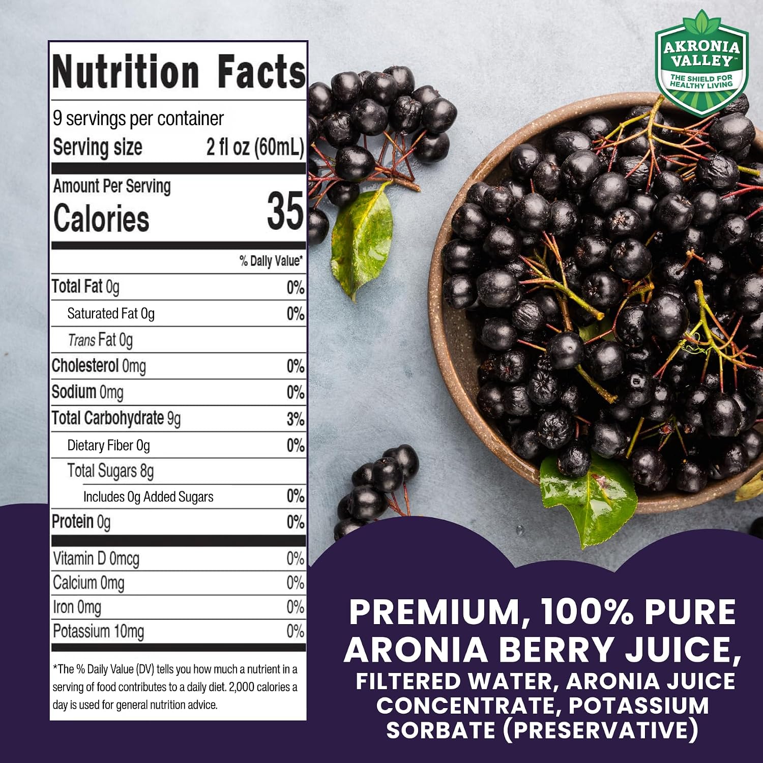 100% Aronia Berry Juice - Highest Antioxidant Superfood | 16 Fl Oz (Pack of 12) 110 Servings | Gluten-Free, No Sugar, Non-GMO Chokeberry Juice