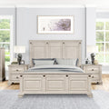 Roundhill Furniture Renova 3-Piece Distressed Parchment Bedroom Set, Bed with 2 Nightstands, King