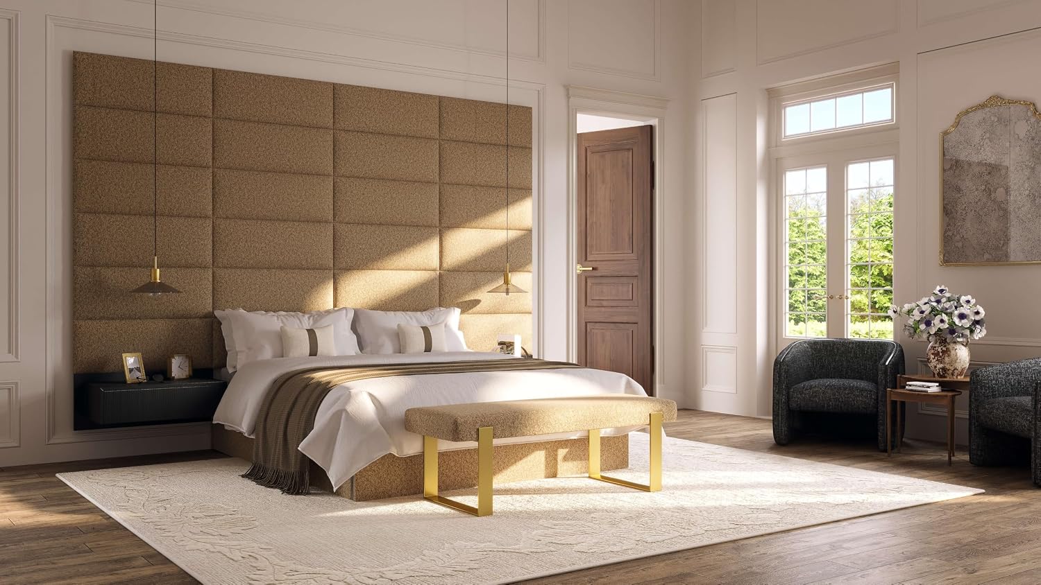 Vänt Upholstered Wall Panels - Queen/Full Size Wall Mounted Velvet Headboards - Velvet Platinum Grey - Set of 4 Panels (Each Individual Panel 30'x11.5')