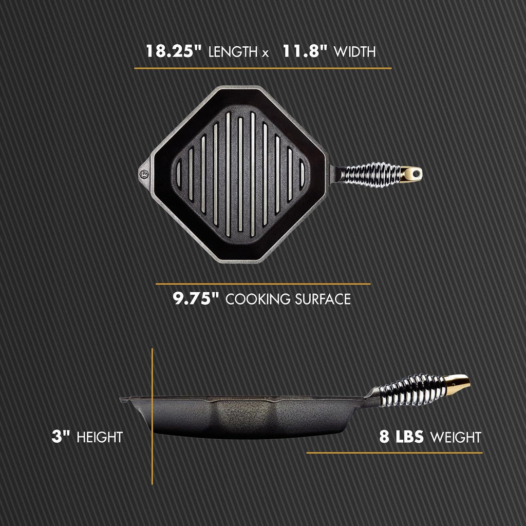 FINEX 10' Cast Iron Grill Pan, Grill Pans with Superior Heat Distribution, Near Non-Stick for Easy Cleaning, Cast Iron Grill Pan, For Indoor & Outdoor Grilling, Pre-Seasoned with Flaxseed Oil