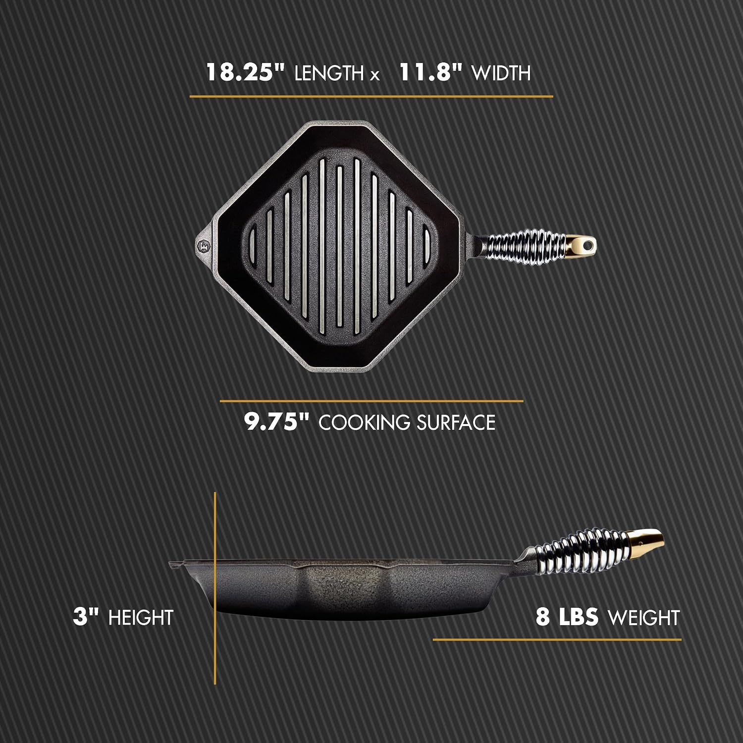 FINEX 10' Cast Iron Grill Pan, Grill Pans with Superior Heat Distribution, Near Non-Stick for Easy Cleaning, Cast Iron Grill Pan, For Indoor & Outdoor Grilling, Pre-Seasoned with Flaxseed Oil