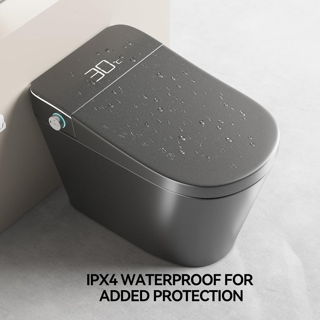 KEIKI Smart Ceramic Toilet with Warm Water Sprayer and Dryer, One Piece Bidet Toilet with Auto Dual Flush Foot Sensor Operation, Heated Seat, Auto Open/Close Seat, for Bathroom, Grey