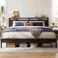 LIKIMIO California King Bed Frame with Headboard, Dark Wood Camas California King with Strong Supports, Sturdy, Noise-Free, No Box Spring Needed, Black