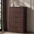 Dresser for Bedroom with 5 Drawers, 46'H Chest of Drawers, Fluted Dresser with Faux Marble Top, Curved Profile Design, Metal Handle, Wood Closet Storage Organizer for Living Room, Hallway, Dark Oak