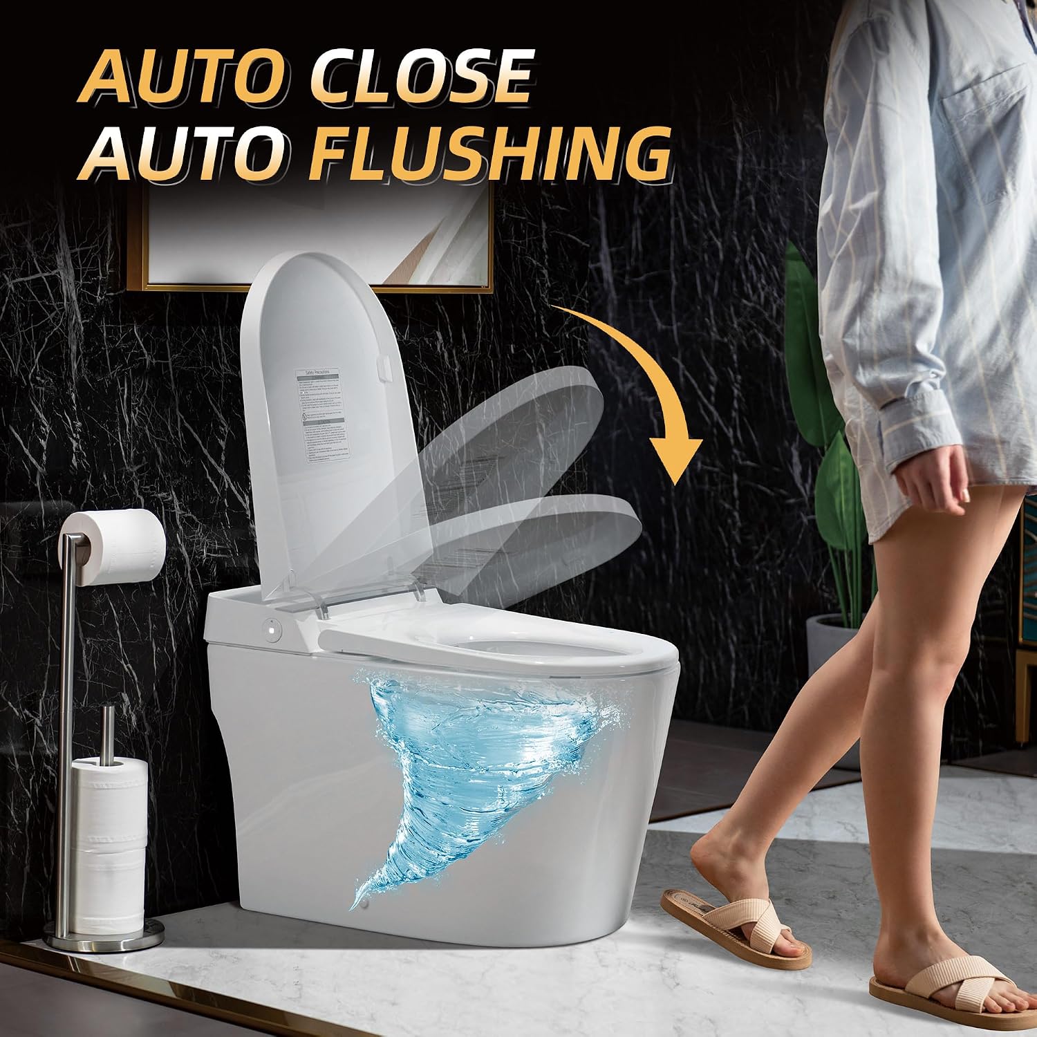 WOODBRIDGE Smart Toilet,Auto Open & Close,Foot Sensor Operation,Auto Flush,Heated Seat,Tankless One Piece Elongated Toilet,T-0099