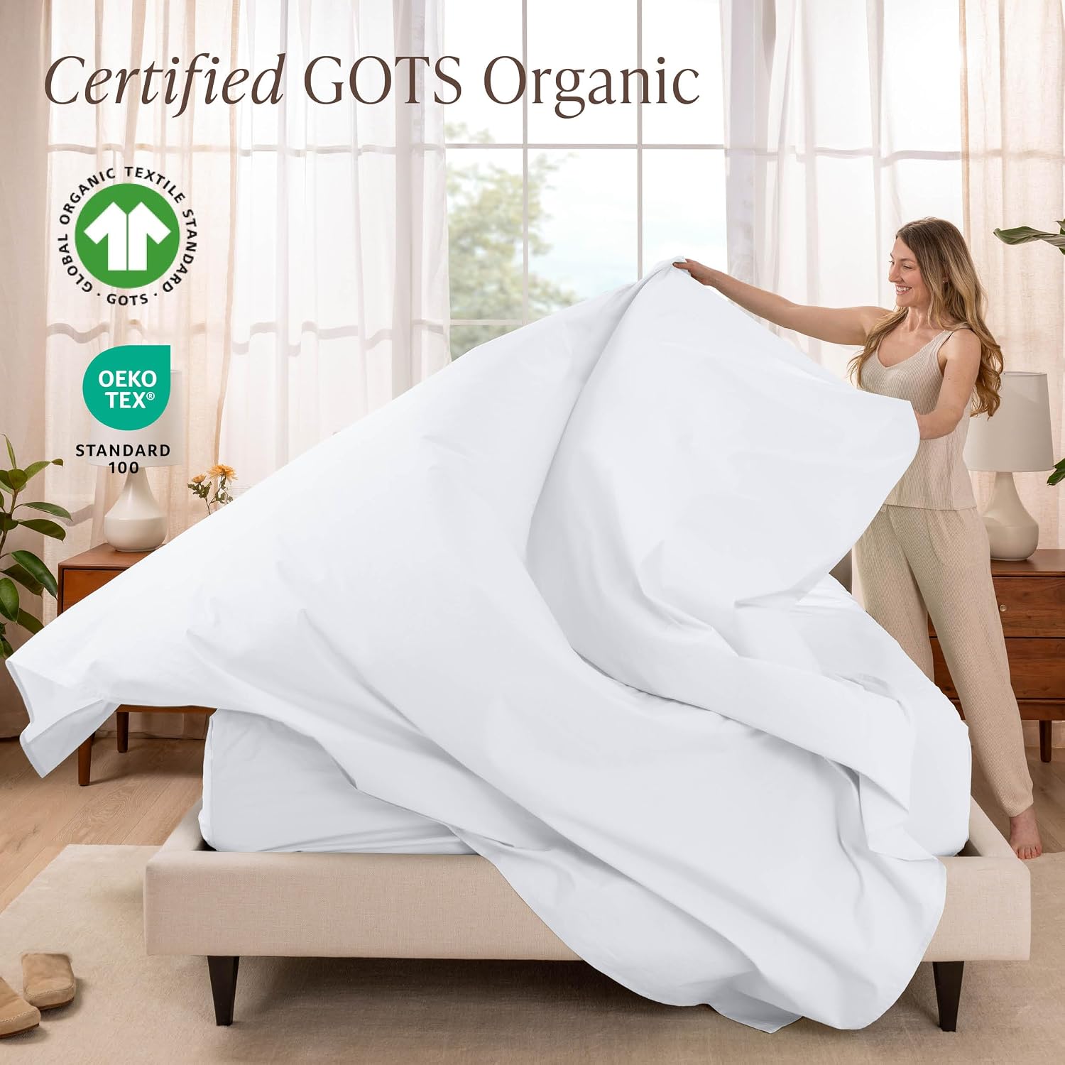 Bare Home 100% Organic Cotton Split King Sheet Set - Crisp Percale Weave - Lightweight & Breathable - Bedding Sheets & Pillowcases (Split King, White)