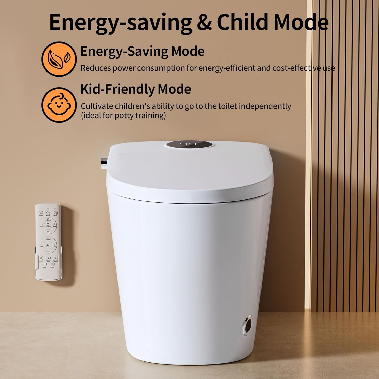 Vipbear Smart Toilet with Built-in Bidet, Bidet Toilet with Heated Seat, Multiple Cleaning Modes, One Piece Toilets with Child Mode, Dual Flush, Warm Water & Dryer, Self-Cleaning Nozzle, Manual Flip