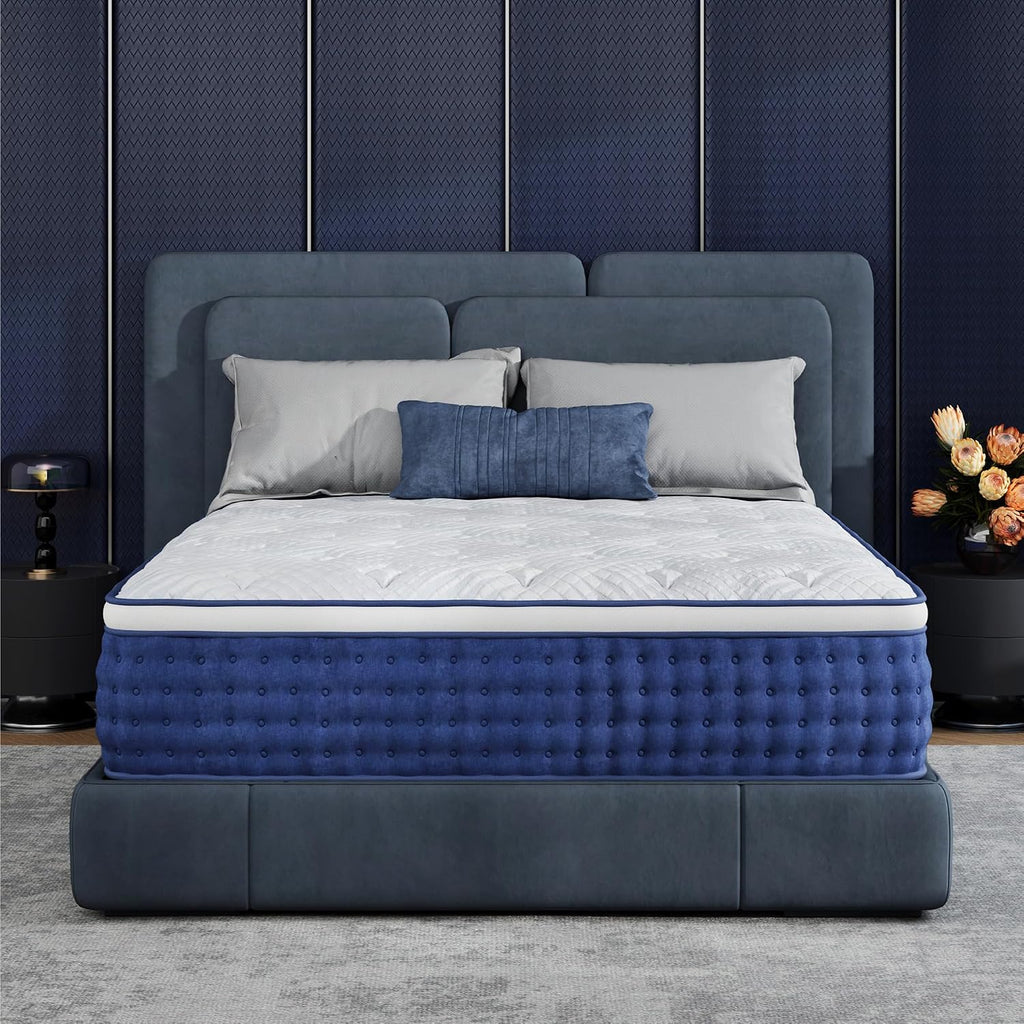 Twin XL Mattress, 10 Inch Twin XL Size Hybrid in a Box, Medium Feel Foam and Individual Pocket Springs, Fiberglass Free Bed, Extra Edge Support, Pressure Relief, CertiPUR-US, Blue