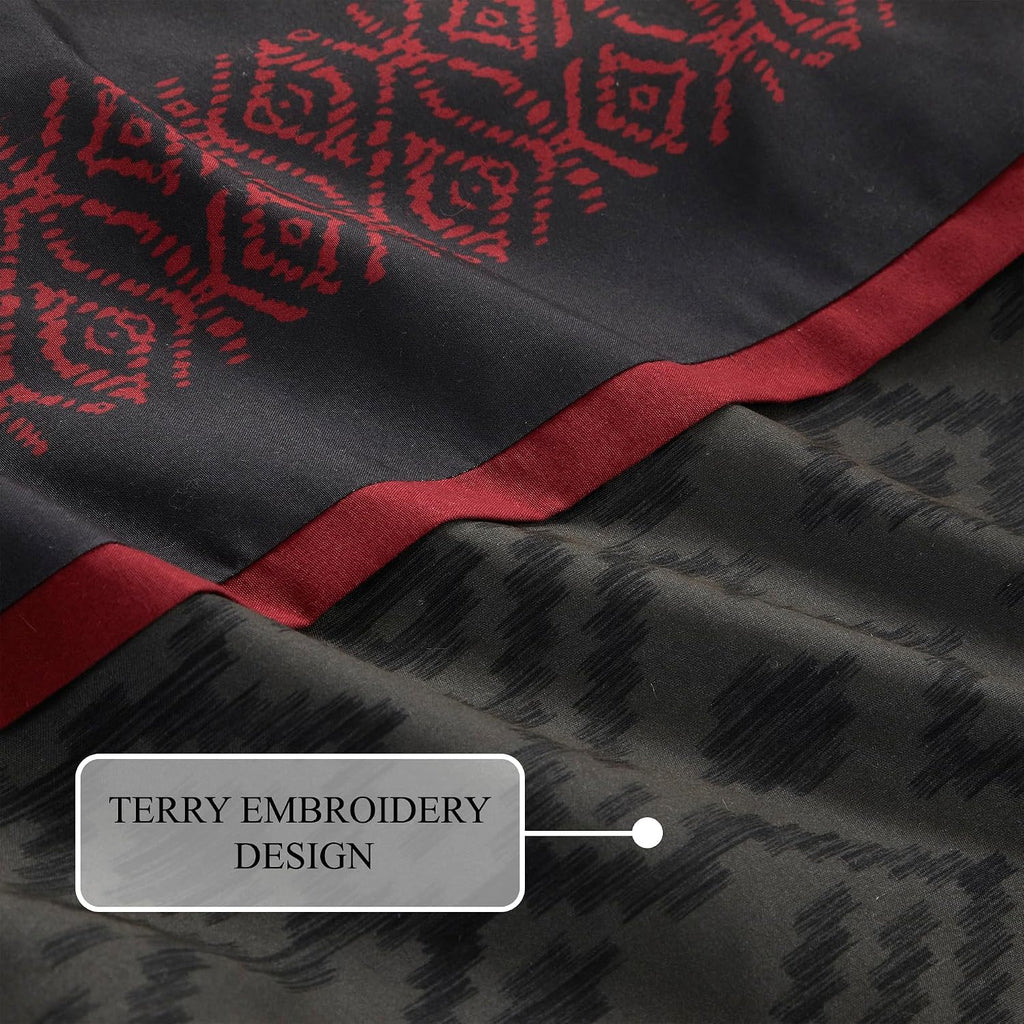 Stratford Park Luxury 7 Piece Cozy Comforter Set, King Size, Black and Red, Embroidered Bedding Sets, Premium Microfiber, All Season Home Décor