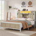 YITAHOME Farmhouse Bed Frame Queen Size, 49.14' Tall Storage Headboard, Led Light & Charging Station, Sliding Barn Door, Wooden Platform Bed Frame, Metal Slats Support, No Box Spring Needed, Oak
