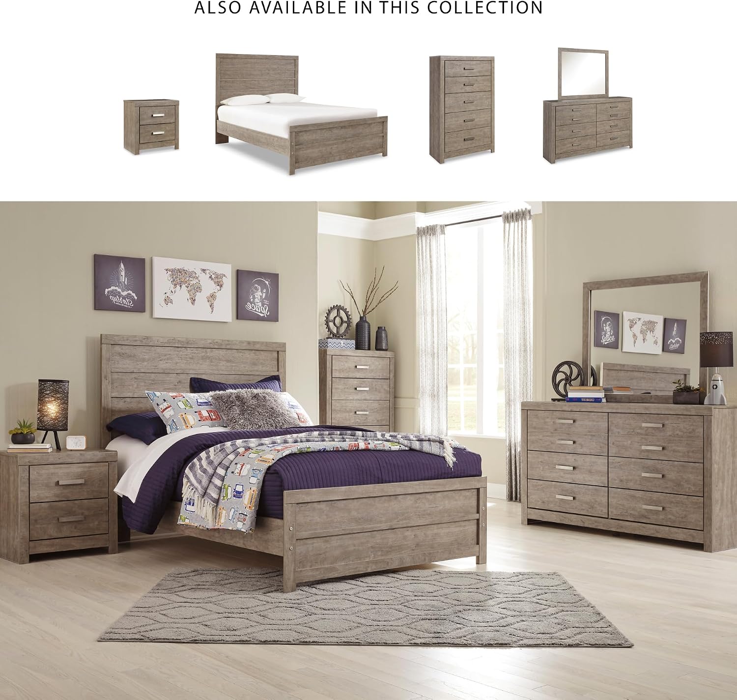 Signature Design by Ashley Culverbach Farmhouse Full Panel Bed, Foundation or Box Spring Needed, Gray