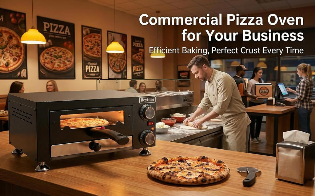 Electric Pizza Oven Indoor,12 inch Countertop Pizza Maker with Viewing Window,Stainless Steel Commercial Pizza Oven, Removable Handle,Dual Baking Trays and Oven Mitts