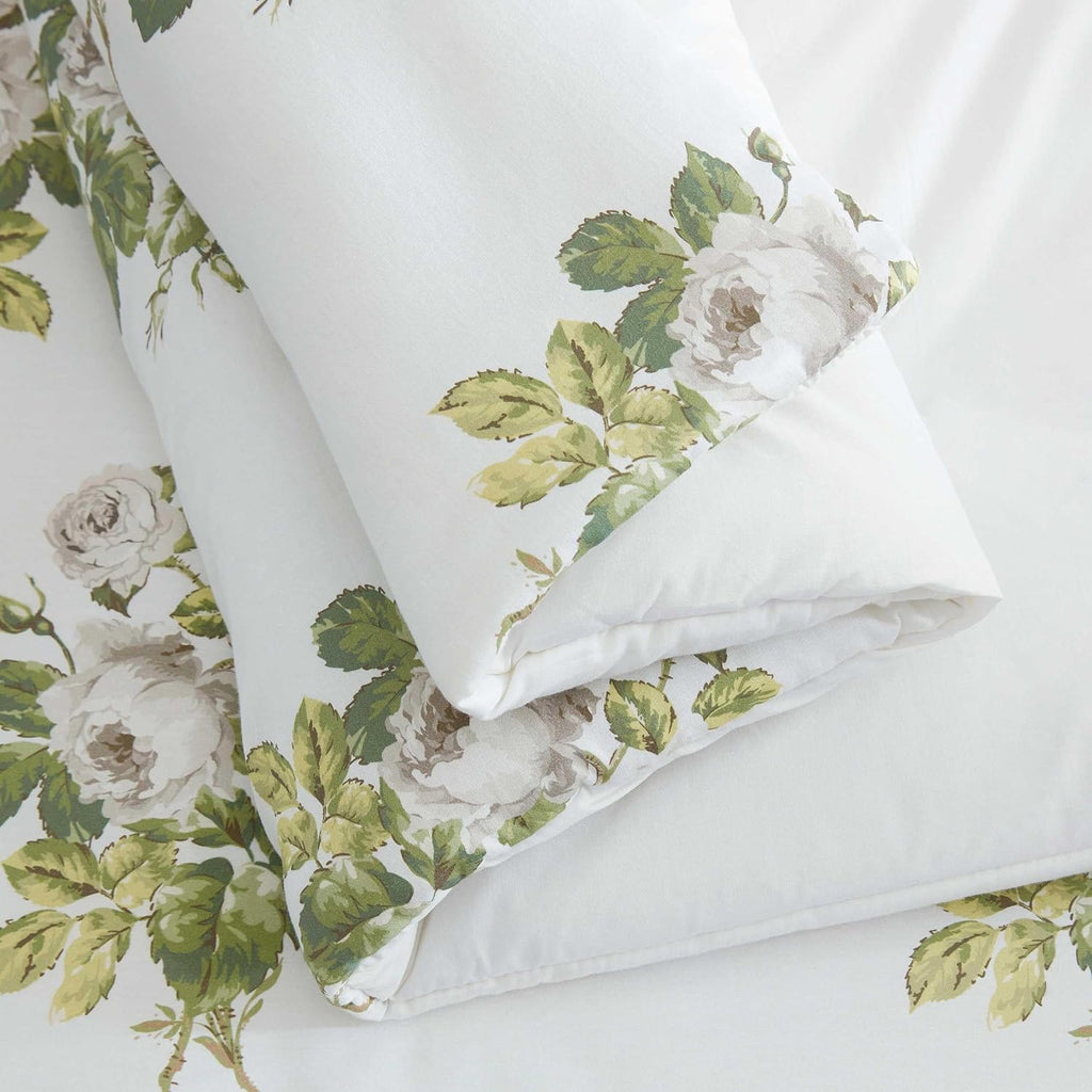 Martha Stewart - King Comforter Set, Smooth Sateen Front with Subtle Sheen & Lightweight Cotton Percale Reverse, 3 Piece Bed Set with Matching Pillowcases (Eloise Floral Grey)