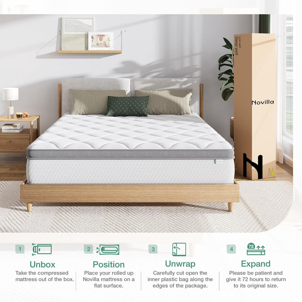 Novilla Twin Mattress, 10 Inch Twin Hybrid Mattress for Kids, Pocket Innerspring Pillow Top Mattresses for Motion Isolation, Pressure Relief & Edge Support, Medium Firm Feel