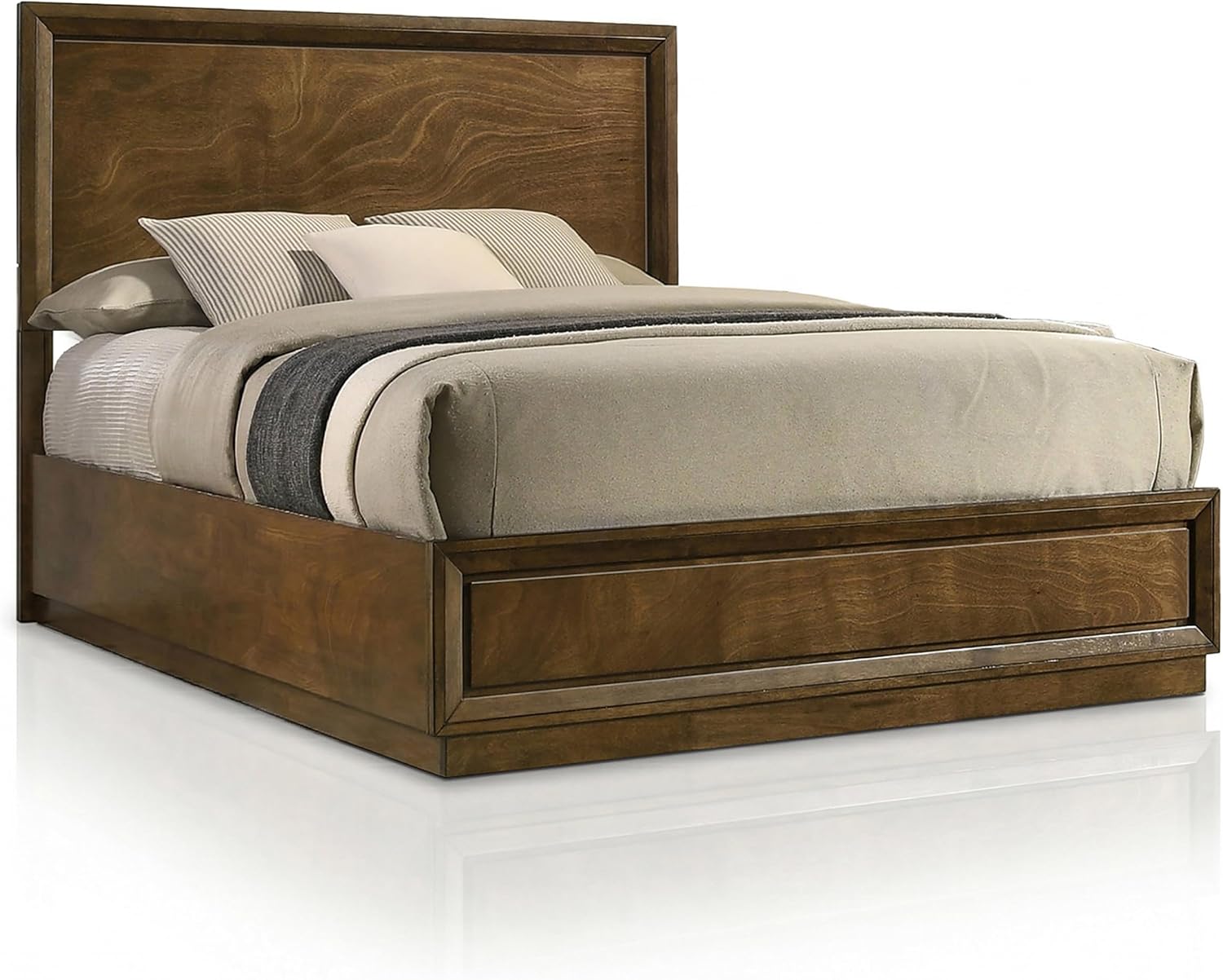 Furniture of America Extan Modern Solid Wood 6-Piece Bedroom Set with Beveled Corner, Metal Center Glide, Zinc Iron Bronze Knobs, Box Spring Needed, Twin, Walnut