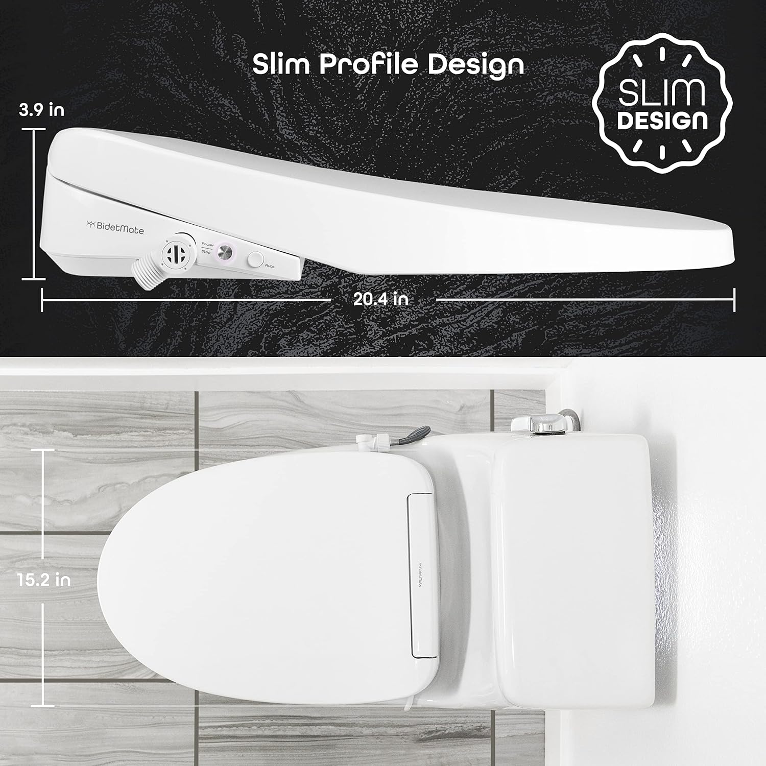 BidetMate 3000 Series Electric Toilet Seat Bidet with Unlimited Heated Water, Remote, and Adjustable Warm Air Dryer - Adjustable and Self-Cleaning - Fits Elongated Toilets