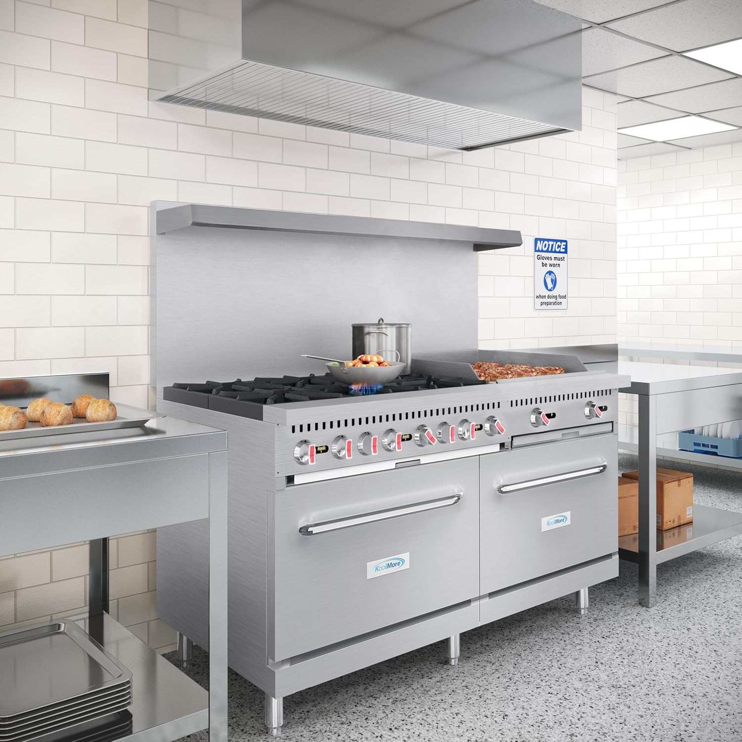 KoolMore 60 in. 6 Burner Commercial Natural Gas Range with 24 in. Griddle (KM-CRG60-NG)