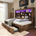 Jocisland Twin Bed Frame with Storage Drawers, Bookcase Headboard, USB Charging, RGB Lights, Farmhouse Wood Daybed No Box Spring Needed, Rustic Oak | 49' tall shelving