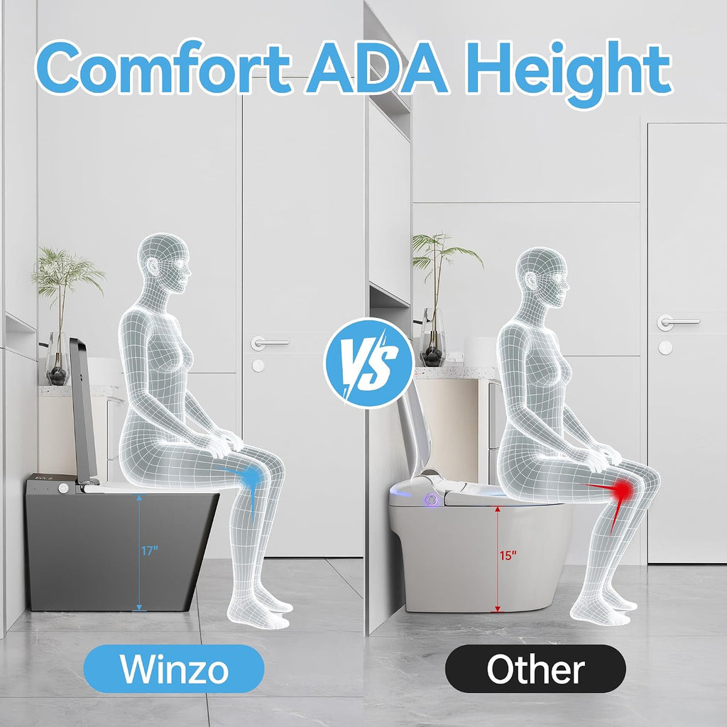 WinZo Smart Toilet with Built-in Tank, Square Comfortable Height One-Piece with Warm Water Bidet, Foot Kick Flush, Modern Elongated Smart Toilet with Bidet Built In, Heated Seat & Auto Drying