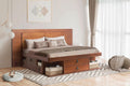 memomad Bali Slim Set: Storage Platform Bed with Drawers + Flat Panel Headboard (Full Size, Caramel Brown Wood)