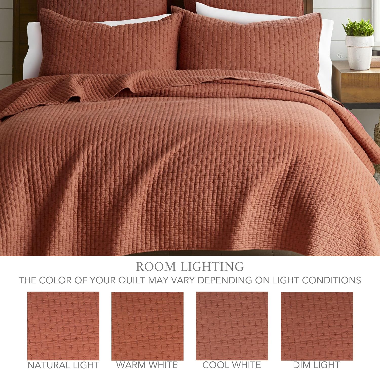 Levtex Home Cross Stitch Reversible King/Cal King Quilt Set (106x92in) with 2 Pillow Shams (36x20in) - Stitch Texture - Adobe - Cotton King Size Quilt Bedding Set - Lightweight, Soft, Pre-Washed
