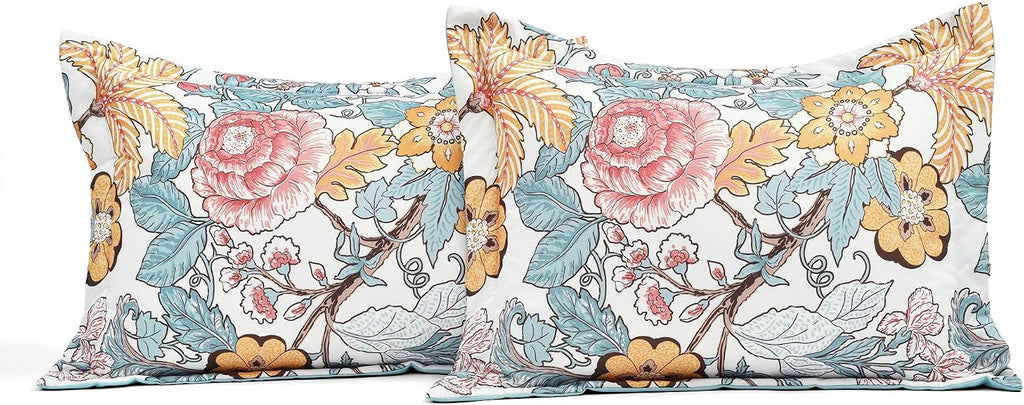 Lush Decor Sydney Comforter Set, 7 Piece, Full/Queen, Blue & Yellow - Fully Styled Bedding Queen Size Comforter Set - Colorful Floral Print - Cottage Core Decor - Coquette Bedding