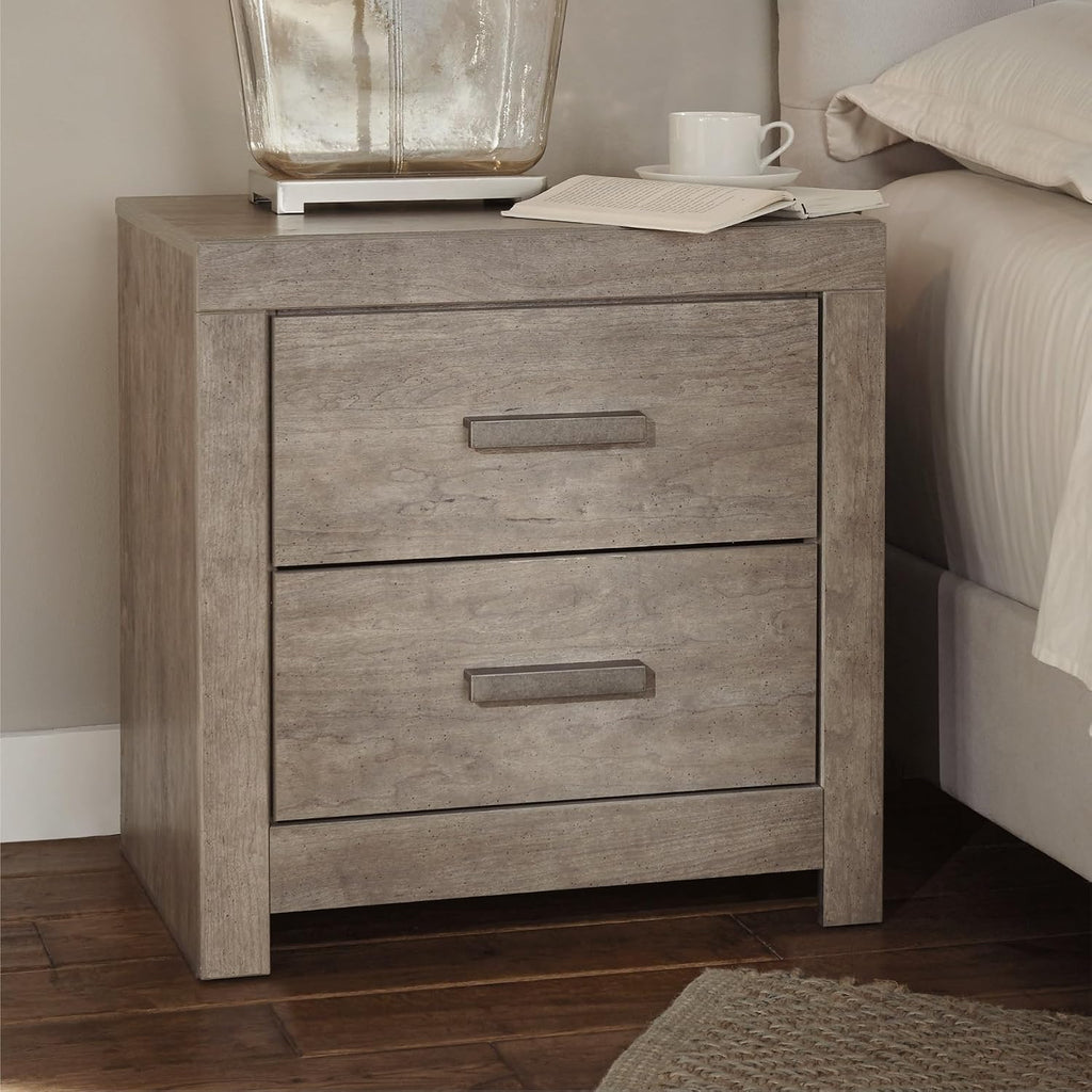 Signature Design by Ashley Culverbach Modern 2 Drawer Nightstand with 2 USB Charging Stations, 24.37' Tall, Weathered Gray