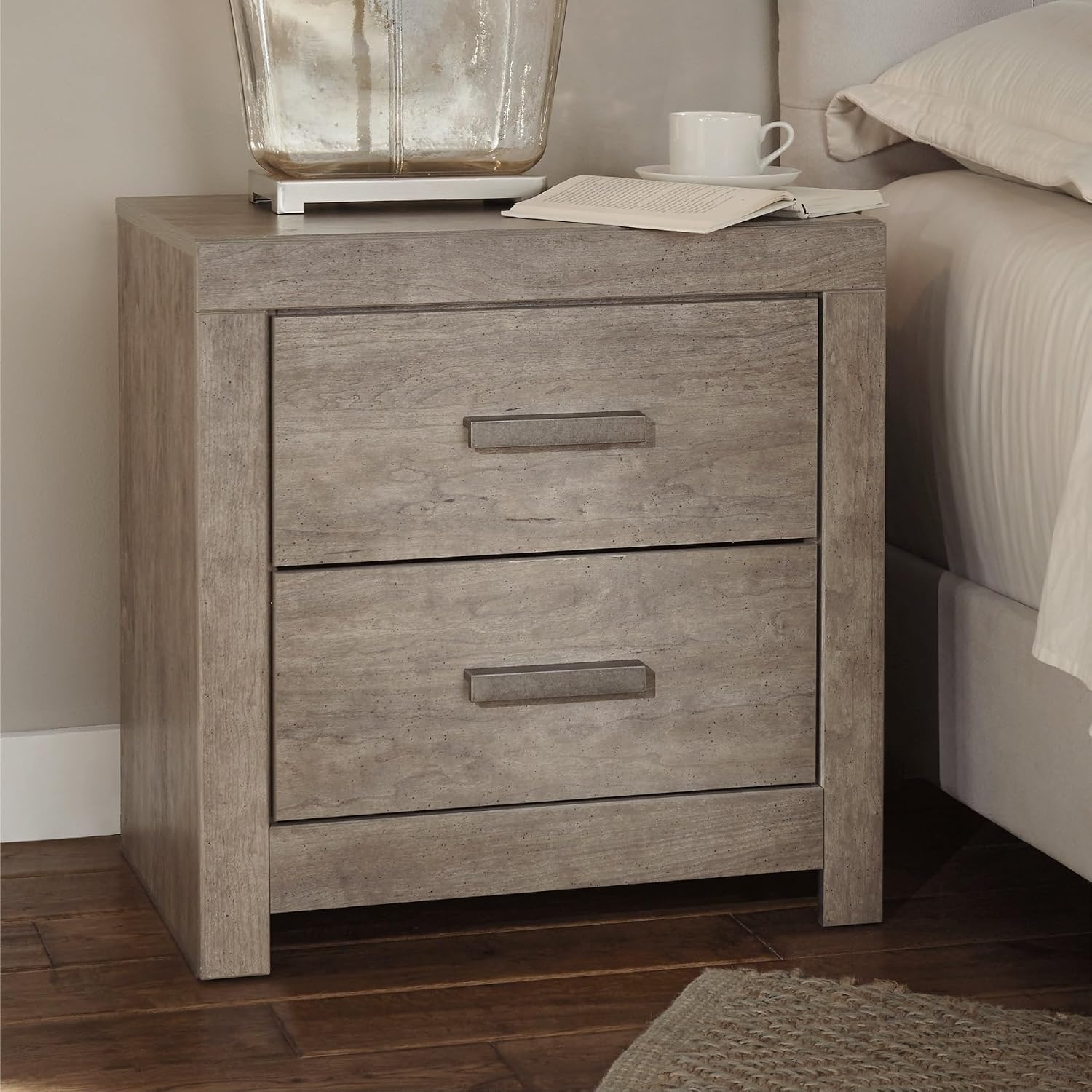 Signature Design by Ashley Culverbach Modern 2 Drawer Nightstand with 2 USB Charging Stations, 24.37' Tall, Weathered Gray