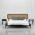 NTC Lupin Wooden Bed Frame with Headboard, Solid Oak and Rubber Wood Foundation with Silent Slats and Wood Central Supports, 1000 Lb Capacity, Effortless Assembly, Queen - Burnt Black