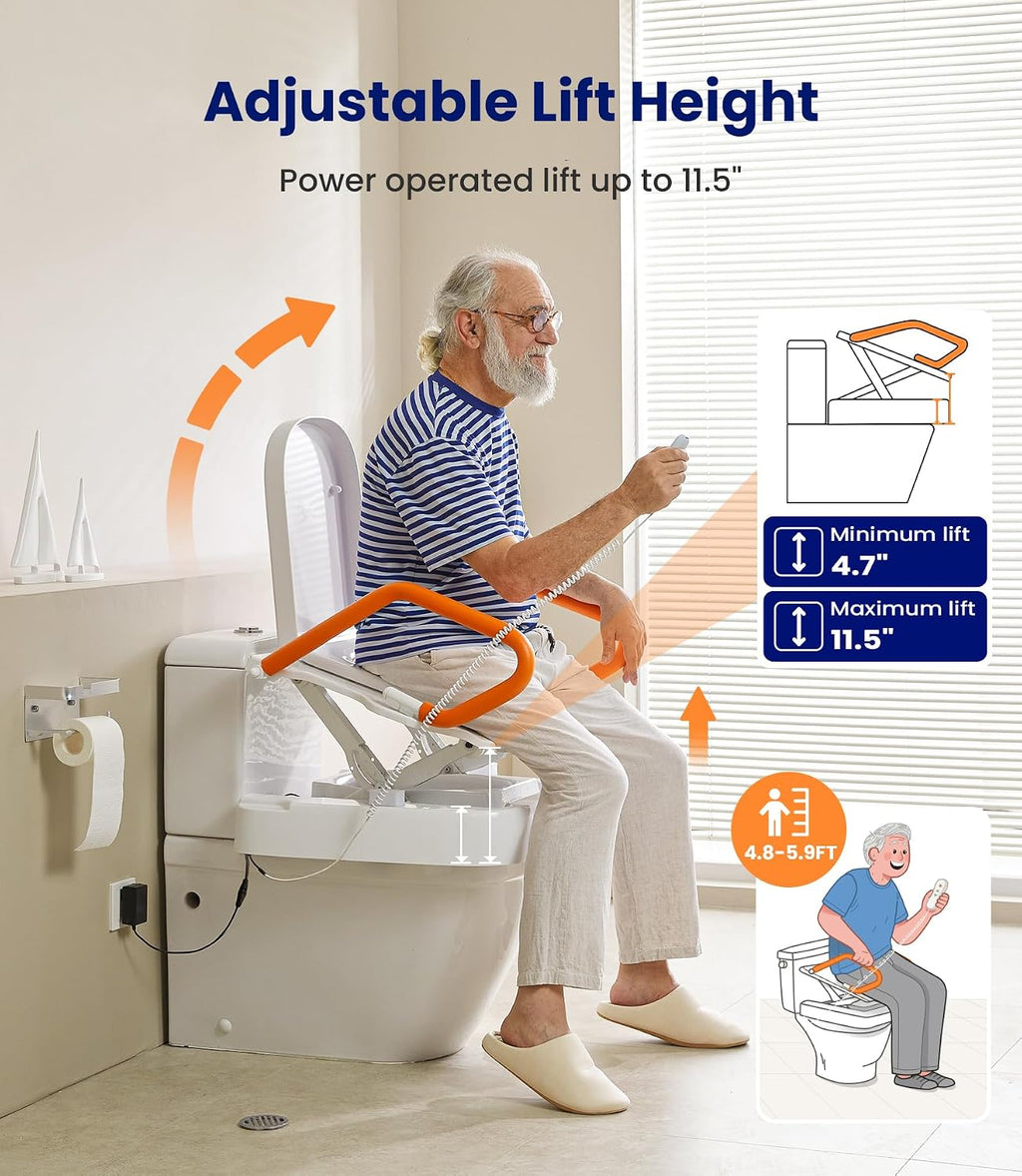 VOCIC Electric Toilet Seat Lift, Electric Raised Toilet Seat, Powered Toilet Seat Riser with Handles, Toilet Lift Seat for Elderly, Support to 330LBS, AX12