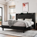Einhomn Full Size Upholstered Bed Frame with Charging Station, Platform Bed Frame with Storage Headboard, Solid Wood Slats Support, No Box Spring Needed,Black