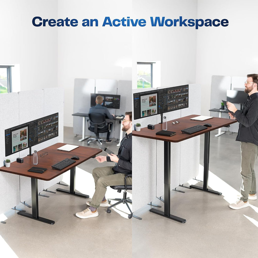 VIVO Electric 60 x 30 inch Stand Up Desk, Height Adjustable, Dark Walnut Top Black Frame, Home and Office Furniture Sets, DESK-KIT-0B6D