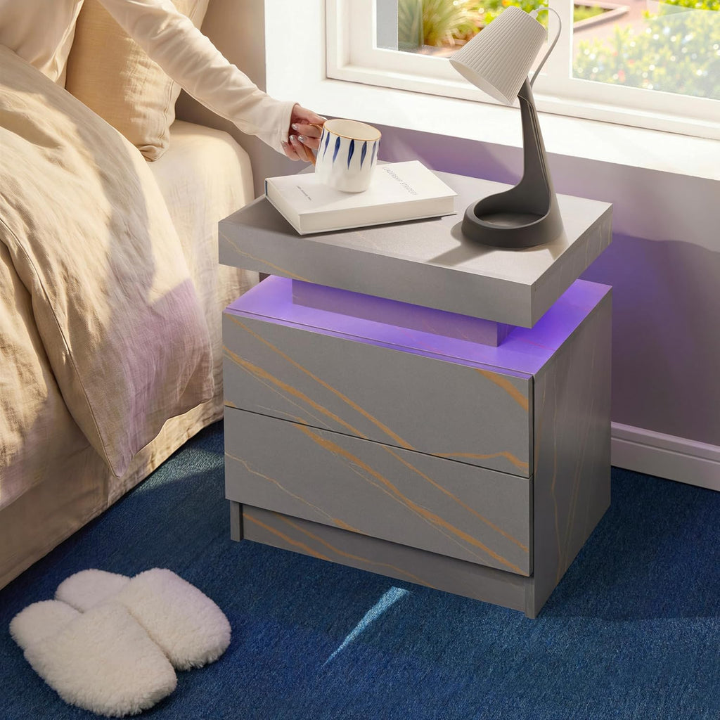 i-aplus Nightstand Set of 2 Modern Night Stands Set of 2 Bed Side Table with 2 Drawers End Tables for Bedroom, Living Room