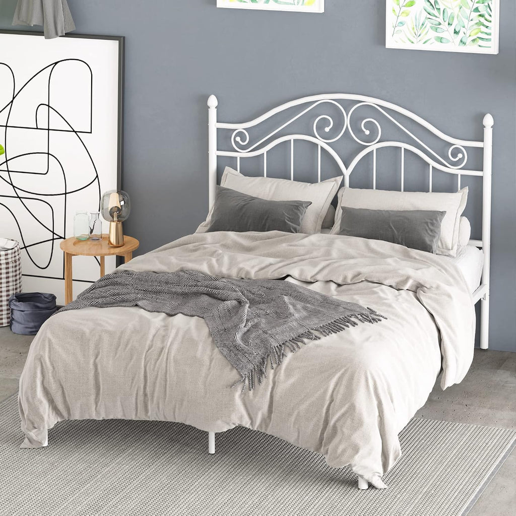 Elephance Full Size Metal Bed Frame with Vintage Headboard,11 Inches Storage Space Platform Bed No Box Spring Needed Easy Assembly,White