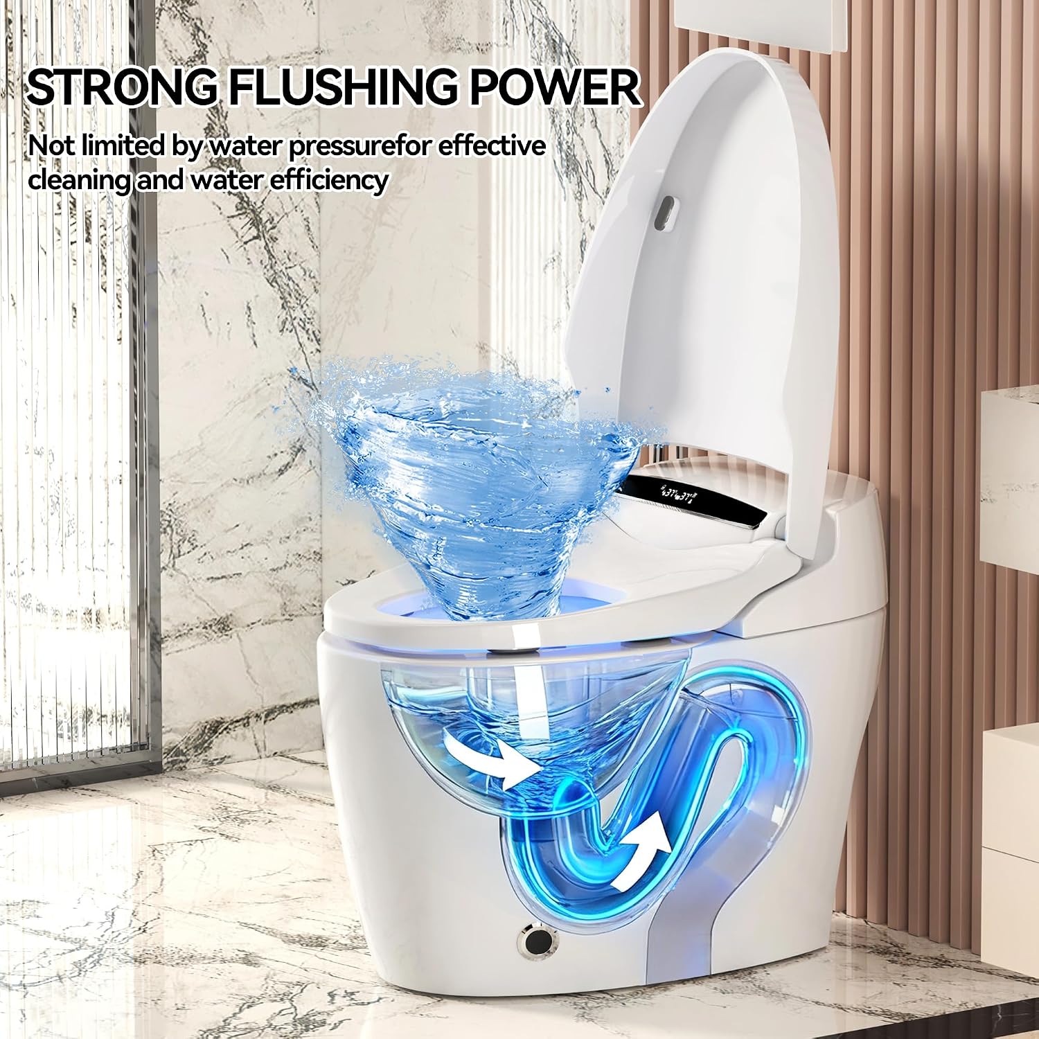Smart Toilets with Heated Bidet Seat.Portable toilet with bidet built.Intelligent Toilet Auto Open,Close Seat. Bidet toilet with Dryer and Warm Water
