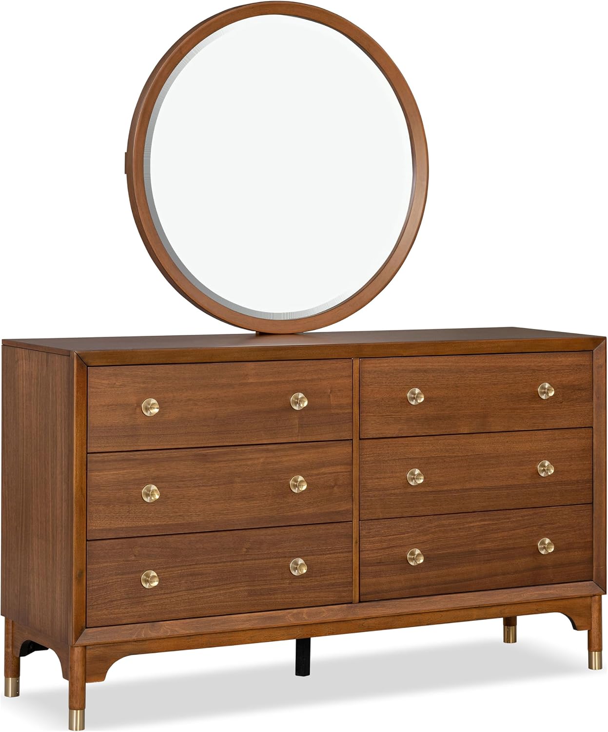 Furniture of America Forma Modern Solid Wood 4-Piece Bedroom Set with Upholstered Bed with LED Lights, Ball-Bearing Glide on Nightstand and Dresser with Mirror, No Box Spring Needed, King, Walnut