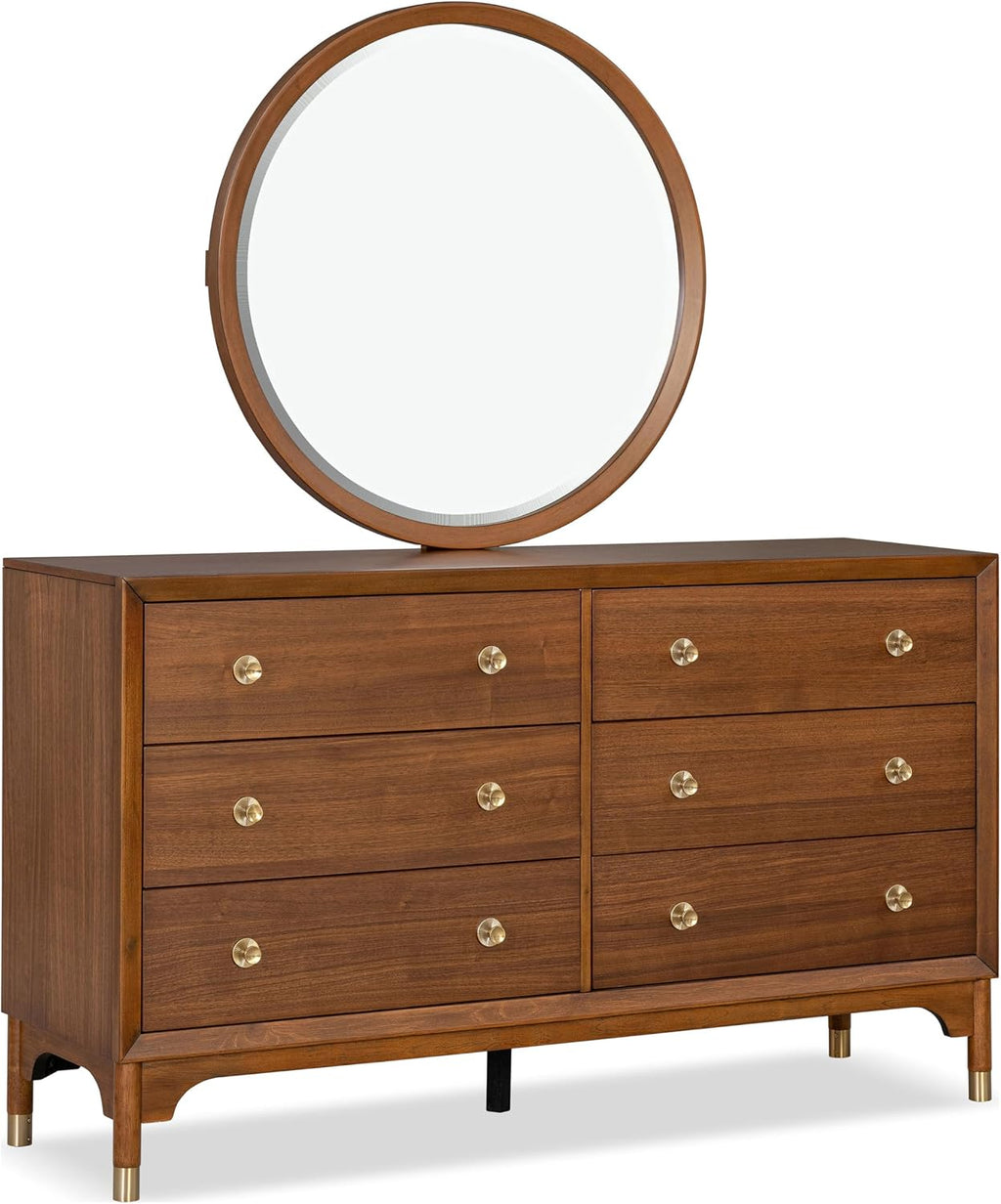 Furniture of America Forma Modern Solid Wood 4-Piece Bedroom Set with Upholstered Bed with LED Lights, Ball-Bearing Glide on Nightstand and Dresser with Mirror, No Box Spring Needed, Queen, Walnut