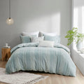 INK+IVY Cotton Duvet Cover Queen Size - 100% Cotton Duvet Cover Set, Boho Bedding Set for All Seasons Farmhouse Bedding Duvet & Sets with 2 Pillowcase, Jacquard Stripes, Aqua 3 Piece Full/Queen