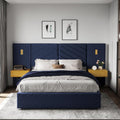 DEINPPA Luxury Bed Frame with Built-in Gold LED Lights and Nightstands, Queen Size Platform Bed with Oversize Upholstered Headboard, No Box Spring Needed-Royal Blue