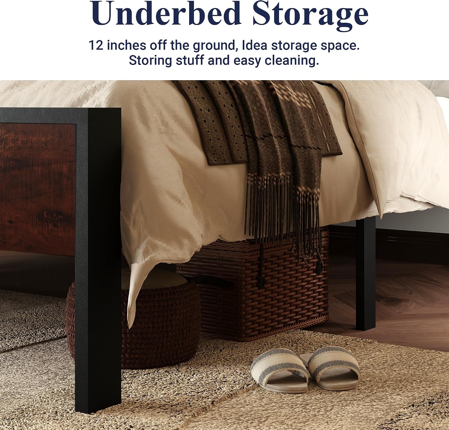 Allewie Queen Size Platform Bed Frame with Wooden Headboard and Footboard, Heavy Duty 12 Metal Slats Support, No Box Spring Needed, Under-Bed Storage, Noise Free, Easy Assembly, Mahogany