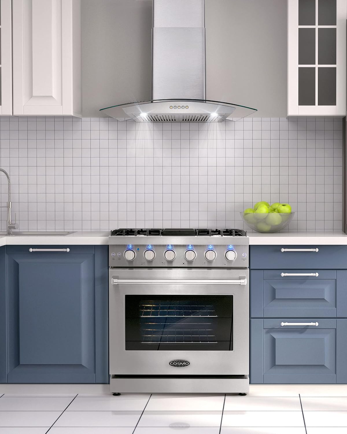 COSMO COS-EPGR304 30 in. Haven Collection 4.5 cu. ft. Gas Range with 5 Sealed Burners, Convection Oven, Knob LED Lights, Stainless Steel