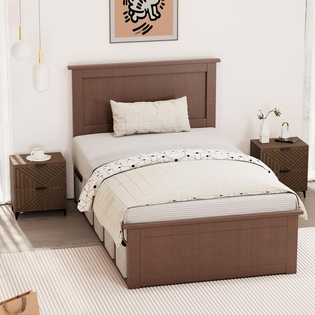 Royal Windsor Small Night Stand Set of 2, Fluted Nightstand with 2 Drawers, Side End Table with Storage, Modern Night Stand Bedside Table for Small Indoor Rooms, Brown