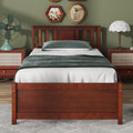 Giantex Twin Bed Frame With Headboard, Mid Century Solid Wood Platform Bed, Single Panel Bed With Slat Support, No Box Spring Needed, for Kids, Walnut